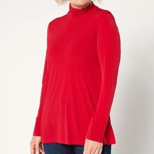Susan Graver Red Blouse Shirt Top sz L Long Sleeve Turtleneck Butterknit Soft